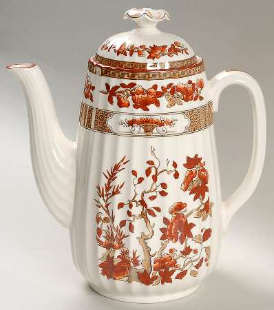Indian Tree (Orange Rust, Scallop, Red Trim) Coffee Pot & Lid