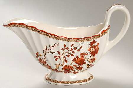 Indian Tree (Orange Rust, Scallop, Red Trim) Gravy Boat