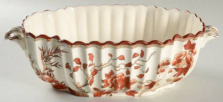 Indian Tree (Orange Rust, Scallop, Red Trim) Oval Tureen No Lid