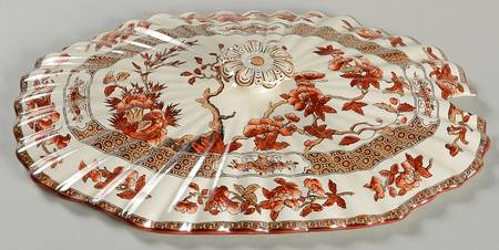 Indian Tree (Orange Rust, Scallop, Red Trim) Lid for Oval Tureen