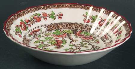 Indian Tree (Orange Rust, Green, Scallop, Red Trim) Fruit/Dessert (Sauce) Bowl