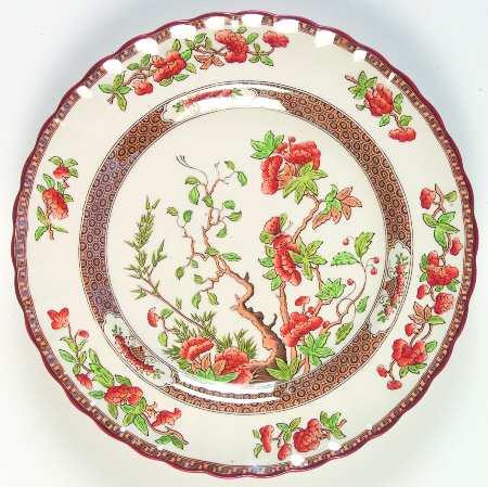 Indian Tree (Orange Rust, Green, Scallop, Red Trim) Luncheon Plate
