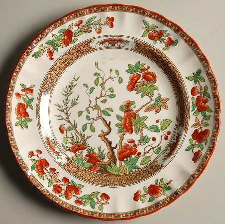 Indian Tree (Orange Rust, Green, Scallop, Red Trim) Salad Plate