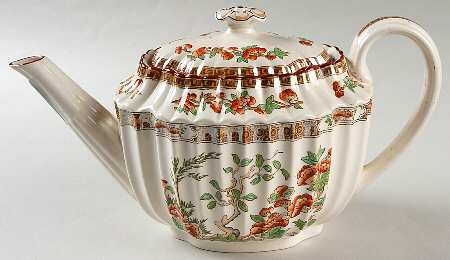 Indian Tree (Orange Rust, Green, Scallop, Red Trim) Teapot & Lid