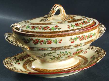 Indian Tree (Turquoise, Green, Rust, Smooth) Sauce Boat & Lid & Underplate & Ladle