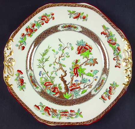 Indian Tree (Turquoise, Green, Rust, Smooth) Octagonal Handled Cake Plate