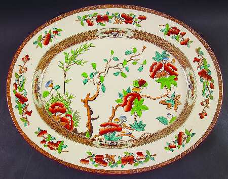 Indian Tree (Turquoise, Green, Rust, Smooth) 17" Oval Serving Platter