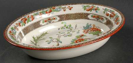 Indian Tree (Turquoise, Green, Rust, Smooth) 9" Oval Vegetable Bowl