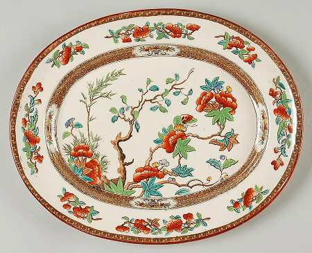 Indian Tree (Turquoise, Green, Rust, Smooth) 11" Oval Serving Platter