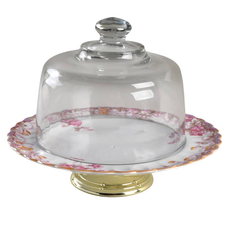 Irene 6 1/2"-7 1/2" Footed Cheese Plate w/ Glass Dome HC