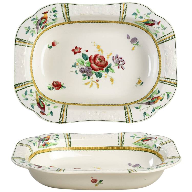 June (Green & Yellow, Embossed) 8" Oval Vegetable Bowl