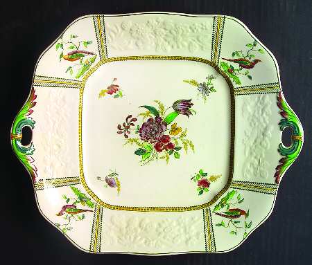 June (Green & Yellow, Embossed) Square Handled Cake Plate