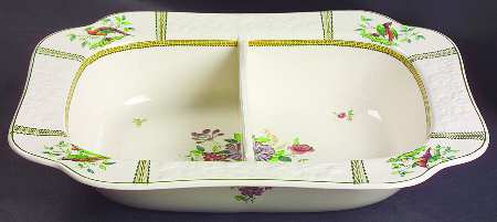 June (Green & Yellow, Embossed) Rectangular Divided Vegetable Bowl