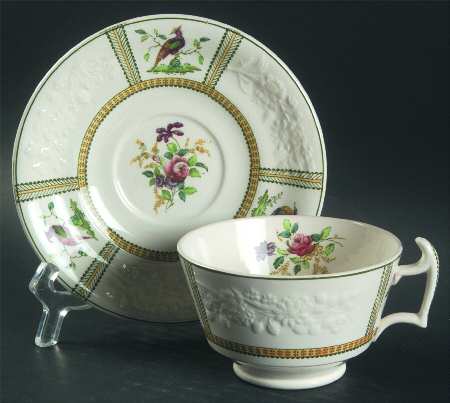 June (Green & Yellow, Embossed) Footed Cup & Saucer Set