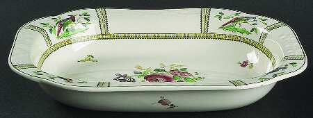 June (Green & Yellow, Embossed) 9" Oval Vegetable Bowl