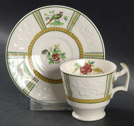 June (Green & Yellow, Embossed) Footed Demitasse Cup & Saucer Set