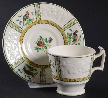 June (Green & Yellow, Embossed) Footed Demitasse Cup & Saucer Set