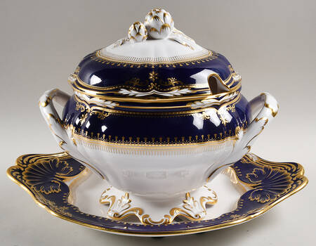 Lancaster Cobalt (White Body) Tureen & Lid w/Underplate