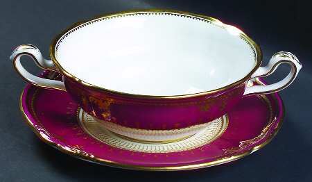 Lancaster Crimson Footed Cream Soup Bowl & Saucer Set