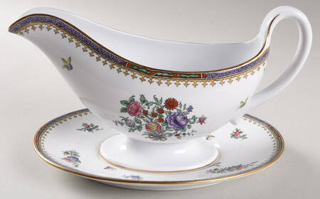 Lowestoft Flowers (Bone) Gravy Boat & Underplate