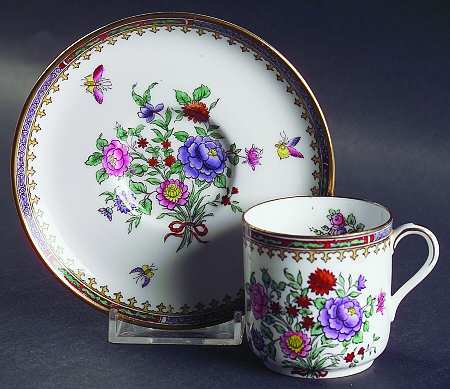 Lowestoft Flowers (Bone) Flat Demitasse Cup & Saucer Set