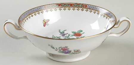 Lowestoft Flowers (Bone) Footed Cream Soup Bowl