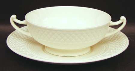 Mansard (Off White, Earthenware) Footed Cream Soup Bowl & Saucer Set