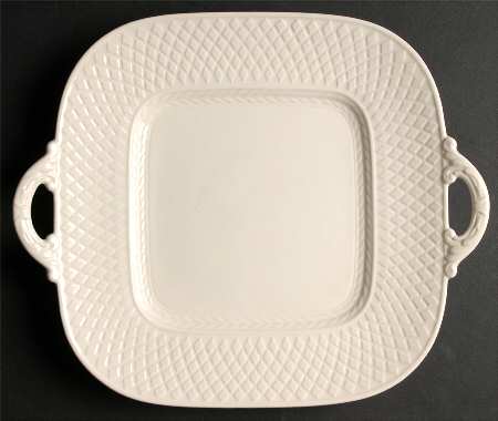 Mansard (Off White, Earthenware) Square Handled Cake Plate