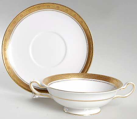 Mandarin Gold Footed Cream Soup Bowl & Saucer Set