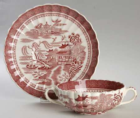 Mandarin Pink (Chelsea, No Trim) Flat Cream Soup Bowl & Saucer Set