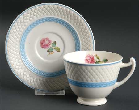 Mansard Rose Blue Laurel Band Footed Cup & Saucer Set