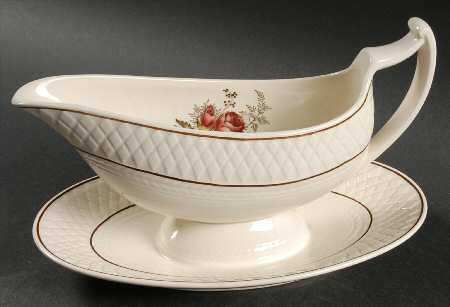 Mansard Rose Red Gravy Boat with Attached Underplate
