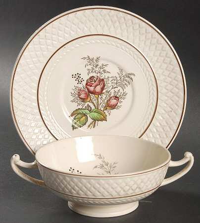 Mansard Rose Red Footed Cream Soup Bowl & Saucer Set
