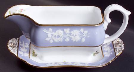 Maritime Rose Blue Gravy Boat with Attached Underplate