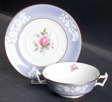 Maritime Rose Blue Footed Cream Soup Bowl & Saucer Set