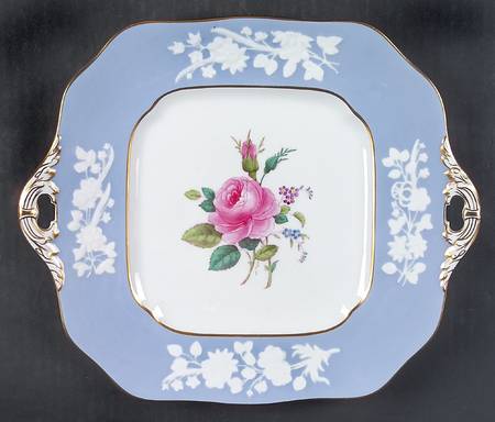 Maritime Rose Blue Square Handled Cake Plate