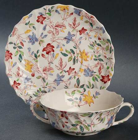 Morning Glory Flat Cream Soup Bowl & Saucer Set