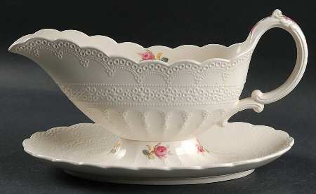 Moss Rose (Jewel Shape) Gravy Boat with Attached Underplate