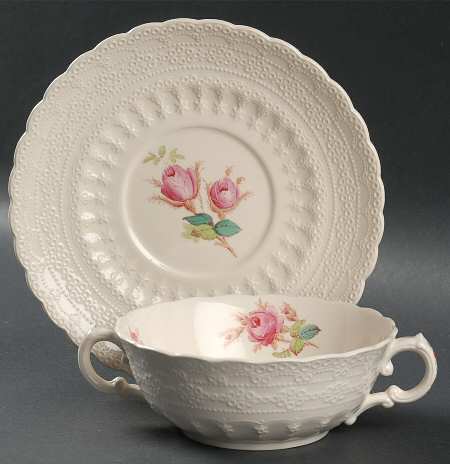 Moss Rose (Jewel Shape) Flat Cream Soup Bowl & Saucer Set
