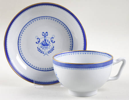 Newburyport Blue (Gold Trim) Canton Shape Footed Cup & Saucer Set