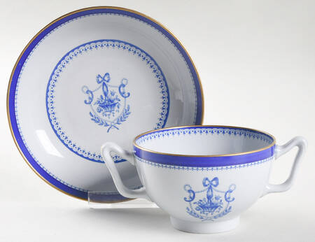 Newburyport Blue (Gold Trim) Flat Bouillon Cup & Saucer