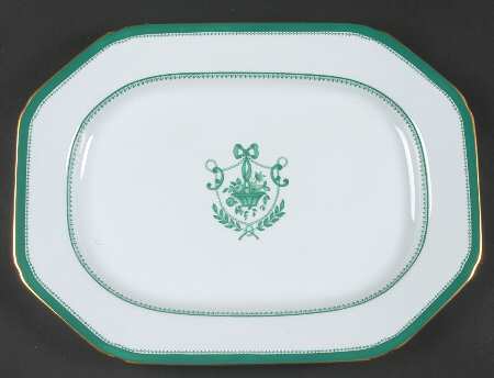 Newburyport Green (Gold Trim, No Verge Line) 14" Oval Serving Platter
