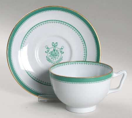 Newburyport Green (Gold Trim, No Verge Line) London Shape Oversized Cup & Saucer Set