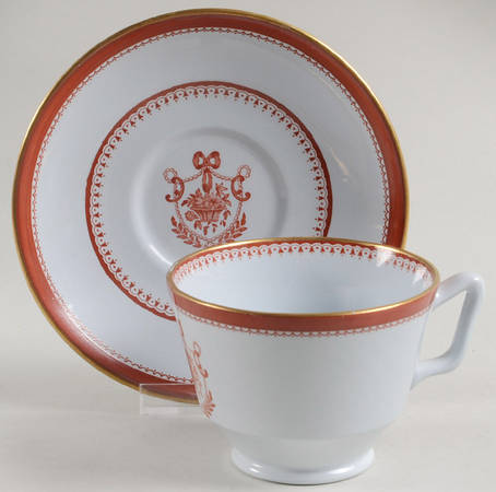 Newburyport Red (Gold Trim) Footed Cup & Saucer Set