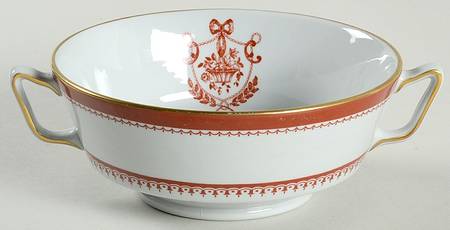 Newburyport Red (Gold Trim) Footed Cream Soup Bowl