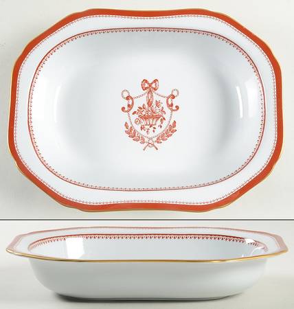 Newburyport Red (Gold Trim) 9" Oval Vegetable Bowl