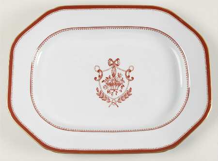 Newburyport Red (Gold Trim) 14" Oval Serving Platter
