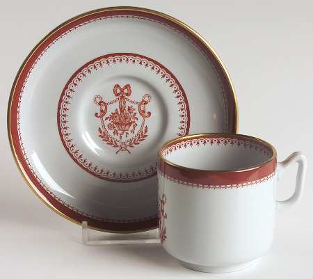 Newburyport Red (Gold Trim) Footed Demitasse Cup & Saucer Set