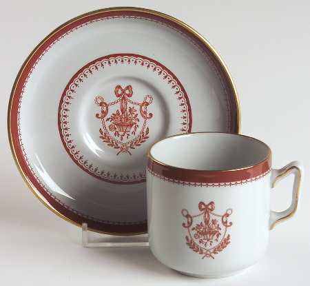 Newburyport Red (Gold Trim) Footed Demitasse Cup & Saucer Set