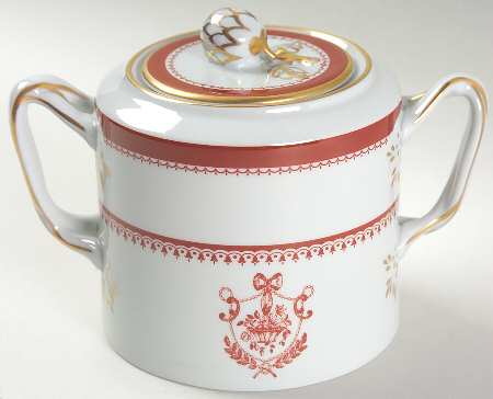 Newburyport Red (Gold Trim) Sugar Bowl & Lid